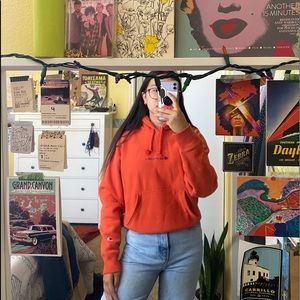 Champion hoodie, bright orange urban outfitters